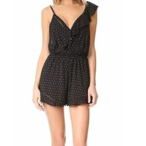 Free People Womens Romper Size M Gray Ruffle‎ Flutter Strappy Sleep Open Sides